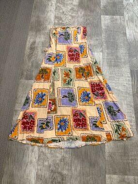 Strapless Floral Stamp-Print Sundress